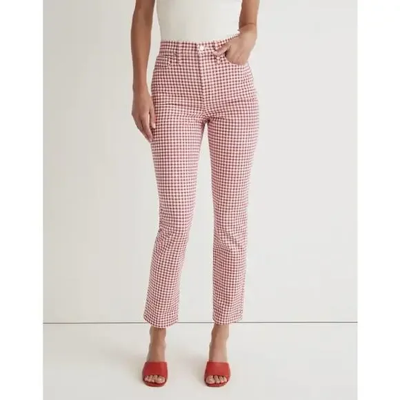 Madewell The Perfect Vintage Jean in Rosy Hibiscus Gingham Check Preppy Picnic - Picture 2 of 14